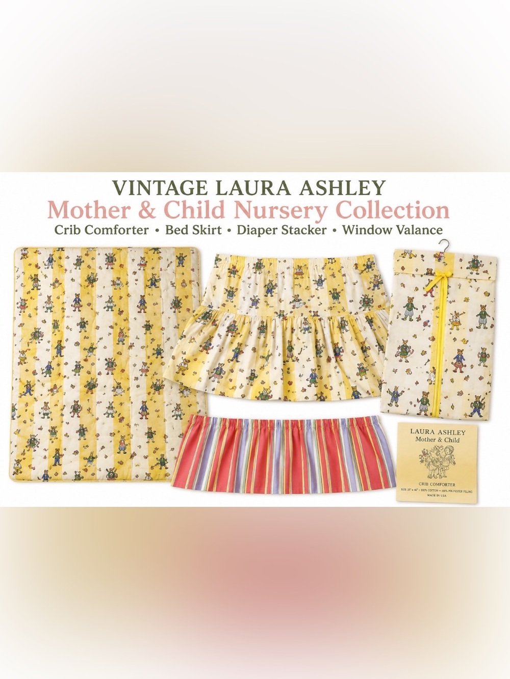 Vintage Laura Ashley Mother & Child Nursery Crib Bedding 4 Pc Comforter Set USA